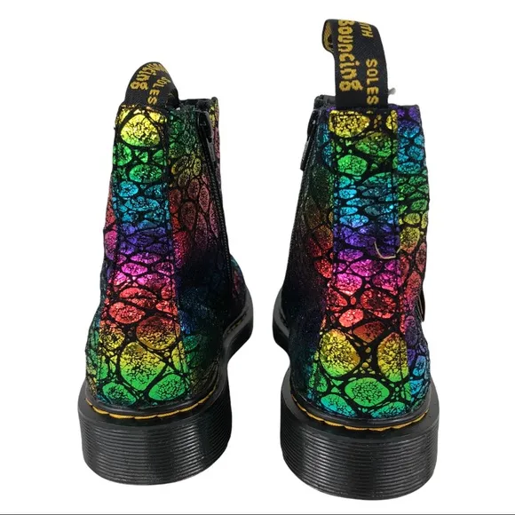 🆕 Dr. Martens 1460 Pascal Croc Metallic Suede Rainbow Boots Big Kids Siz…