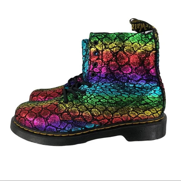 🆕 Dr. Martens 1460 Pascal Croc Metallic Suede Rainbow Boots Big Kids Siz…