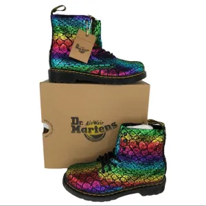 🆕 Dr. Martens 1460 Pascal Croc Metallic Suede Rainbow Boots Big Kids Siz…