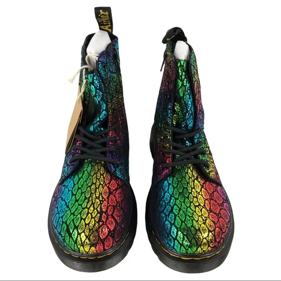 🆕 Dr. Martens 1460 Pascal Croc Metallic Suede Rainbow Boots Big Kids Siz…