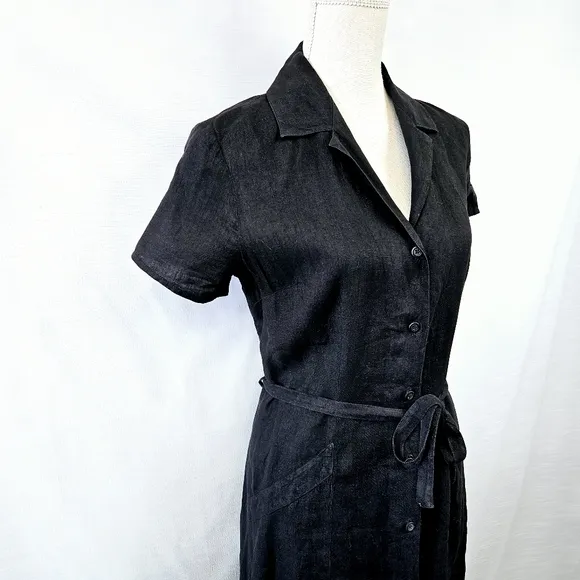 120% Lino Linen Black Button Down Maxi Dress size 42