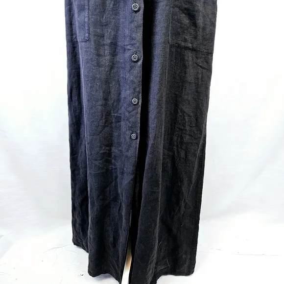 120% Lino Linen Black Button Down Maxi Dress size 42