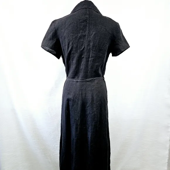 120% Lino Linen Black Button Down Maxi Dress size 42