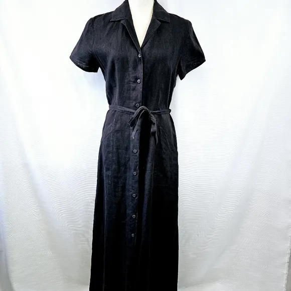 120% Lino Linen Black Button Down Maxi Dress size 42