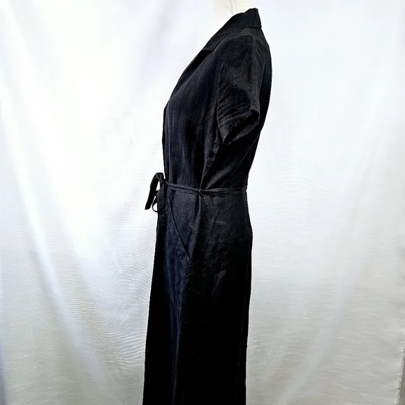 120% Lino Linen Black Button Down Maxi Dress size 42