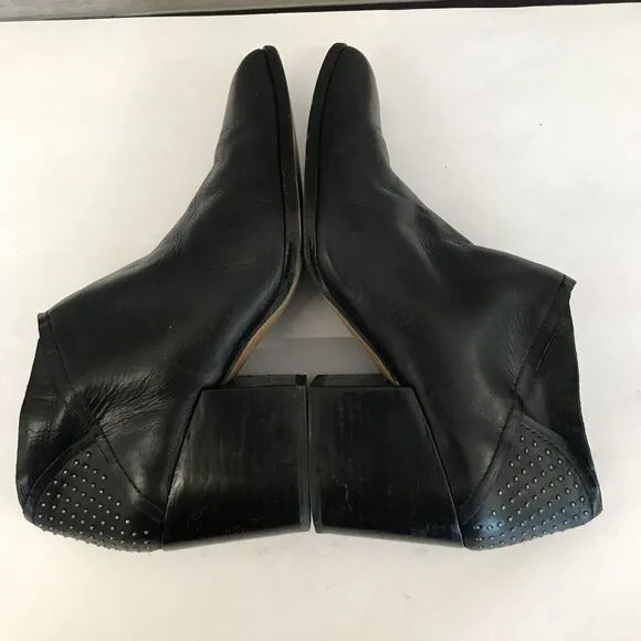 1.State Jelin Black Leather Ankle Studded Boots Block Heel Pointed Toe Women’s 9