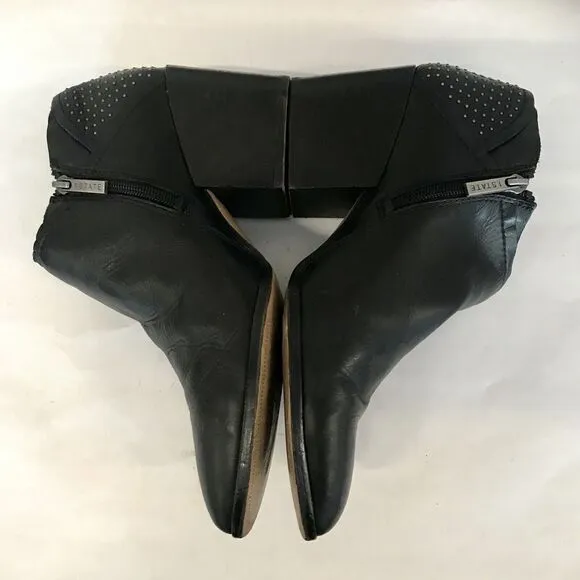 1.State Jelin Black Leather Ankle Studded Boots Block Heel Pointed Toe Women’s 9