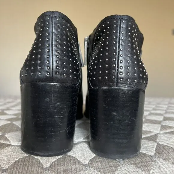 1.State Jelin Black Leather Ankle Studded Boots Block Heel Pointed Toe Women’s 9