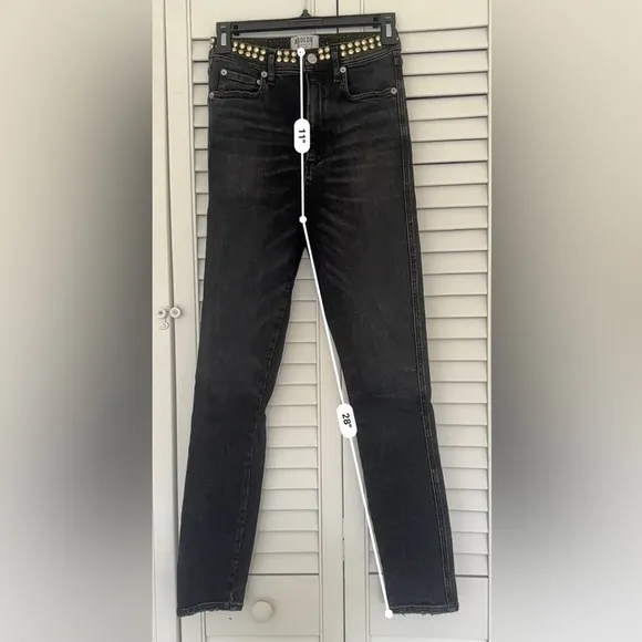 26 AGOLDE Women’s Black Studded High Rise Skinny Jeans Modal Blend Denim Pants