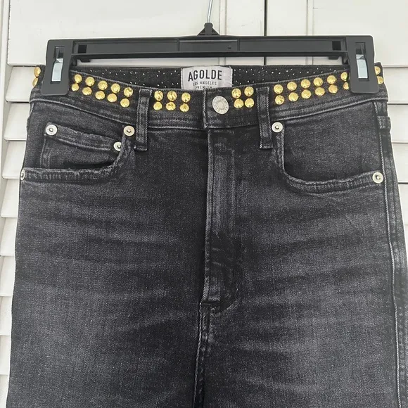 26 AGOLDE Women’s Black Studded High Rise Skinny Jeans Modal Blend Denim Pants
