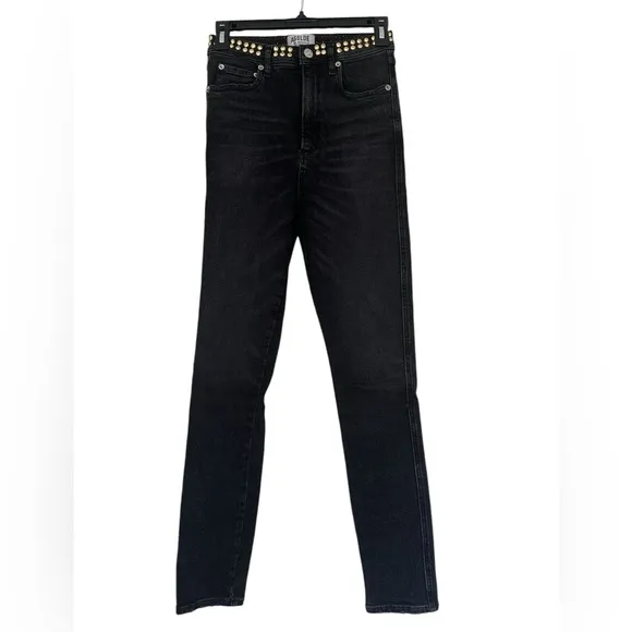 26 AGOLDE Women’s Black Studded High Rise Skinny Jeans Modal Blend Denim Pants