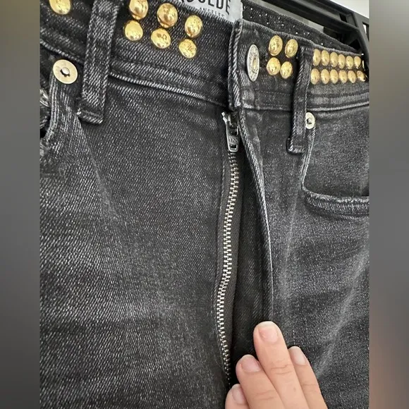 26 AGOLDE Women’s Black Studded High Rise Skinny Jeans Modal Blend Denim Pants