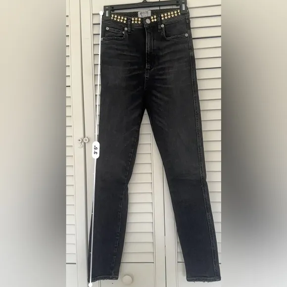 26 AGOLDE Women’s Black Studded High Rise Skinny Jeans Modal Blend Denim Pants
