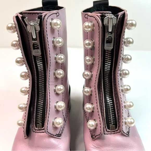 3.1 Phillip Lim Hayett Pink Leather Pearl Zipper Combat Boots Size 36