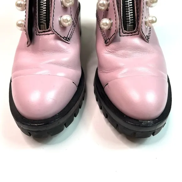 3.1 Phillip Lim Hayett Pink Leather Pearl Zipper Combat Boots Size 36