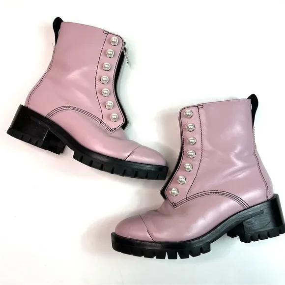 3.1 Phillip Lim Hayett Pink Leather Pearl Zipper Combat Boots Size 36