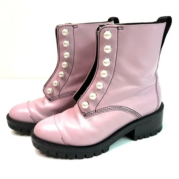 3.1 Phillip Lim Hayett Pink Leather Pearl Zipper Combat Boots Size 36