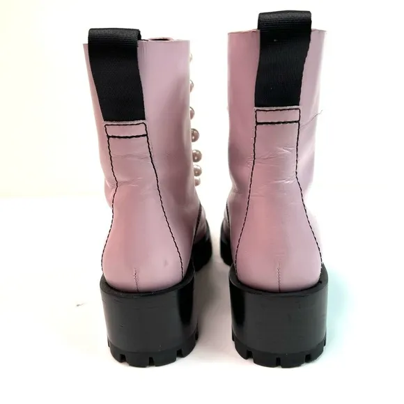 3.1 Phillip Lim Hayett Pink Leather Pearl Zipper Combat Boots Size 36