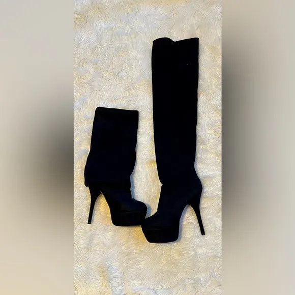 37 US7 No Name SkyHigh Platform Black Suede Over The Knee Platform Boots
