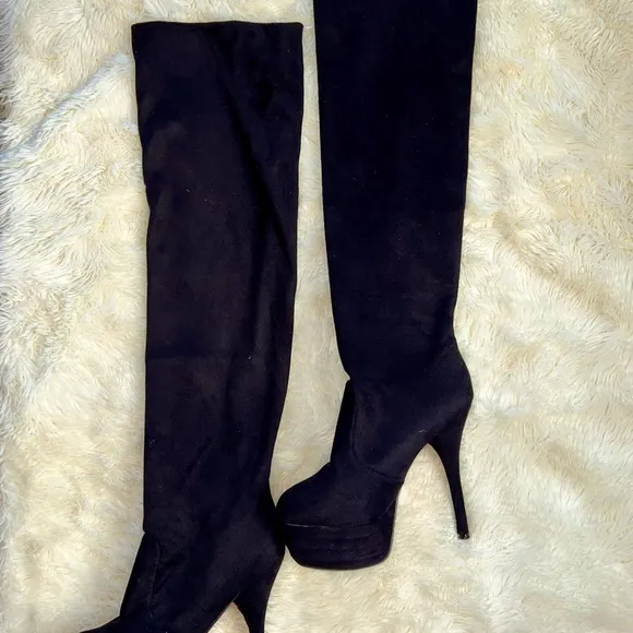37 US7 No Name SkyHigh Platform Black Suede Over The Knee Platform Boots
