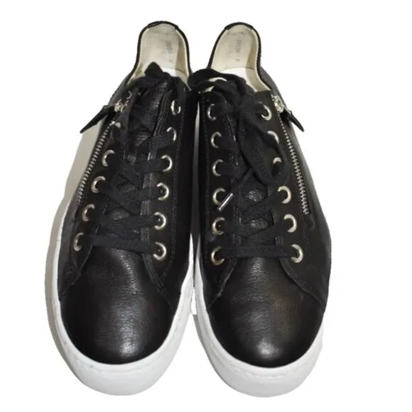 $470 PAUL GREEN SKYLAR BLACK PLATFORM SNEAKER LEATHER SHOES 9.5 (TE11)