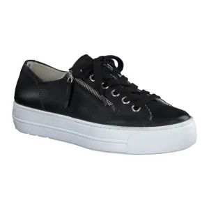 $470 PAUL GREEN SKYLAR BLACK PLATFORM SNEAKER LEATHER SHOES 9.5 (TE11)