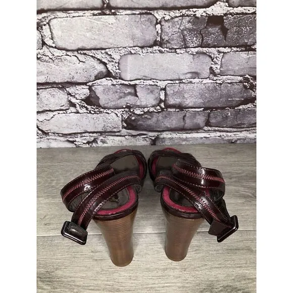 7 Seven For All Mankind Purple Patent Platform Sandals Heels Women Sz 37EU/6.5US