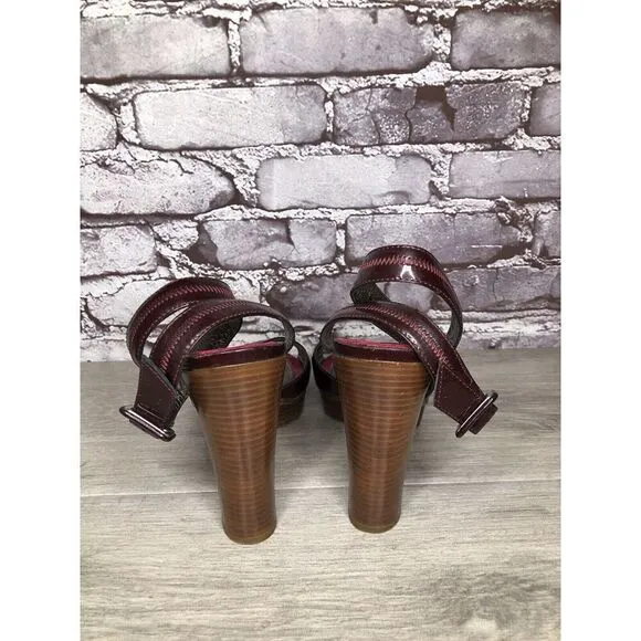 7 Seven For All Mankind Purple Patent Platform Sandals Heels Women Sz 37EU/6.5US