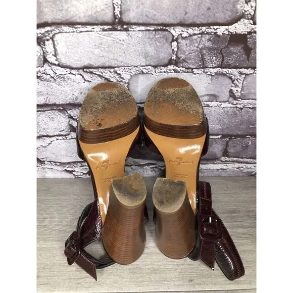 7 Seven For All Mankind Purple Patent Platform Sandals Heels Women Sz 37EU/6.5US