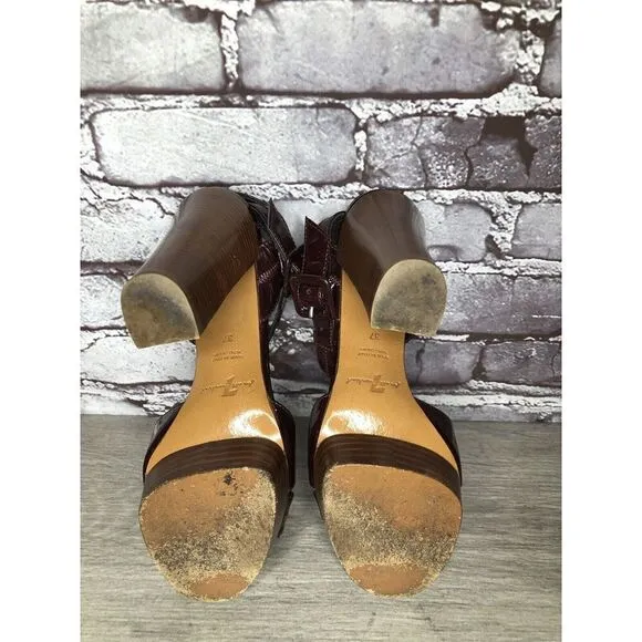 7 Seven For All Mankind Purple Patent Platform Sandals Heels Women Sz 37EU/6.5US