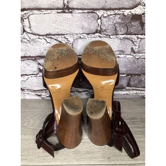 7 Seven For All Mankind Purple Patent Platform Sandals Heels Women Sz 37EU/6.5US
