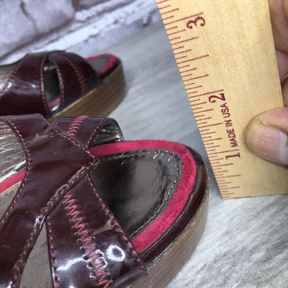 7 Seven For All Mankind Purple Patent Platform Sandals Heels Women Sz 37EU/6.5US