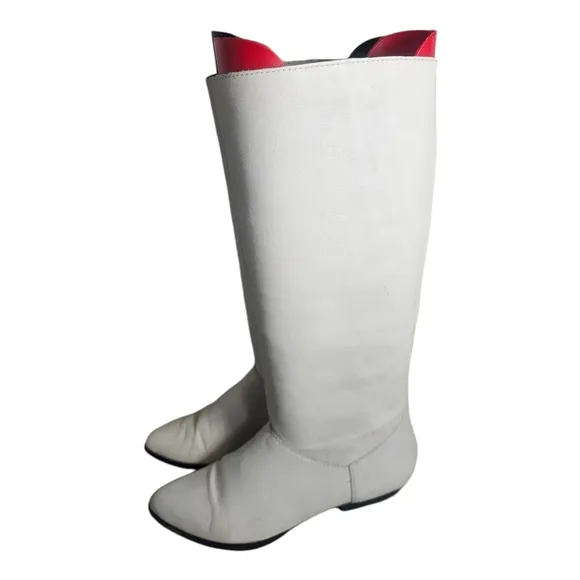 80s Vintage Boots-White Slouch Boots-US Women Size 6 B-Genuine Leather-Flat Mia