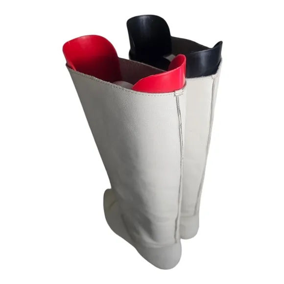 80s Vintage Boots-White Slouch Boots-US Women Size 6 B-Genuine Leather-Flat Mia