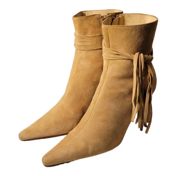 90s Western Suede Fringe Ankle Boots, Antonio Melani, Size 7M, &quot;Glove Fit,&quot;