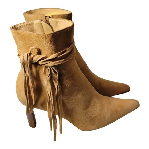 90s Western Suede Fringe Ankle Boots, Antonio Melani, Size 7M, &quot;Glove Fit,&quot;