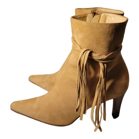 90s Western Suede Fringe Ankle Boots, Antonio Melani, Size 7M, &quot;Glove Fit,&quot;