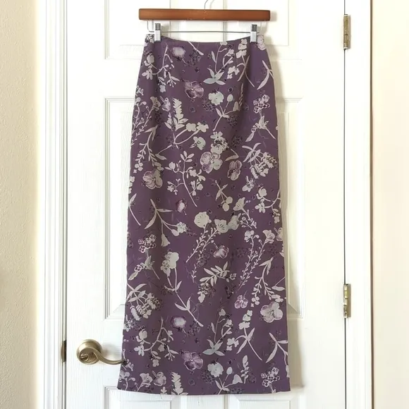 A. Byer 90's Vintage Lightweight Floral High Waist Straight Maxi Skirt Purple 7