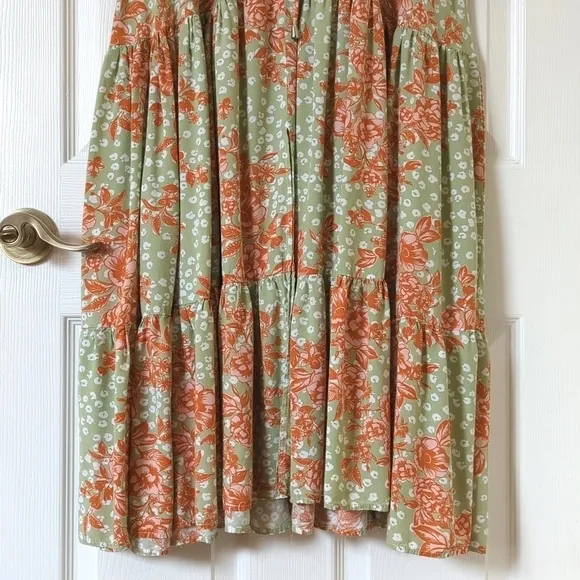Abel The Label Wild Bloom Floral Printed Short Sleeve V-neck Midi Dress Sage S