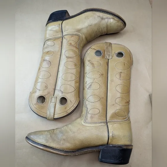 Acme Marble Biege Leather Buckaroo Cowboy Boots Men's Size 9D Style 4612 Made in