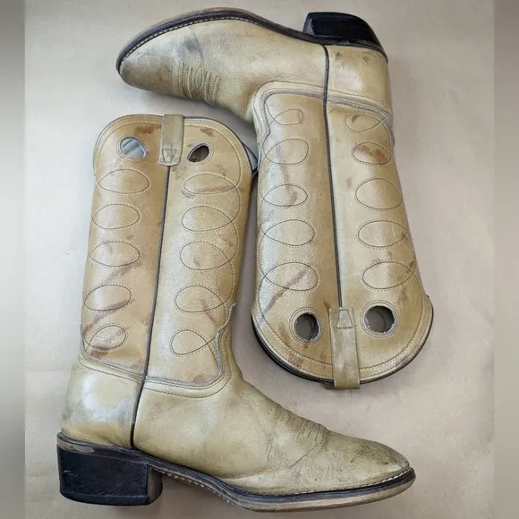 Acme Marble Biege Leather Buckaroo Cowboy Boots Men's Size 9D Style 4612 Made in