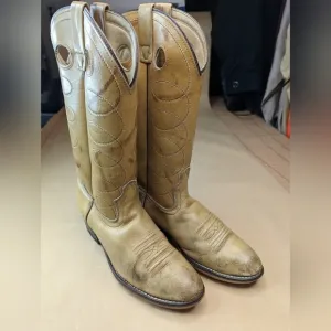 Acme Marble Biege Leather Buckaroo Cowboy Boots Men's Size 9D Style 4612 Made in