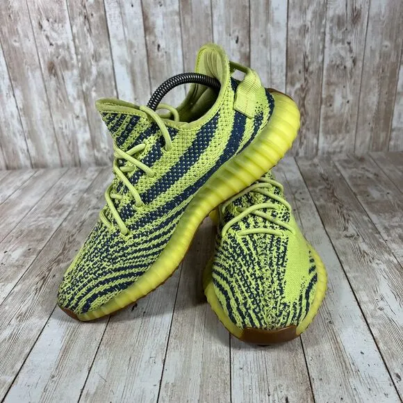 Adidas Yeezy Boost 350 V2 Semi‎ Frozen Yellow Zebra Pattern Sneakers Size 9.5