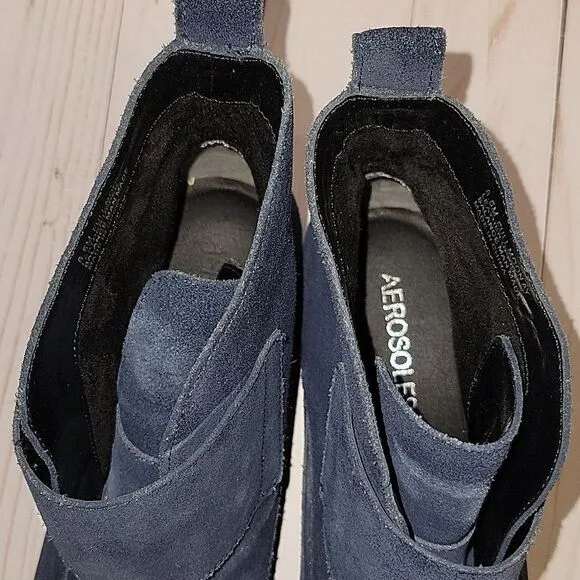 Aerosoles Full Moon Booties Boots Blue Suede leather Hook Loop Closure 8.5