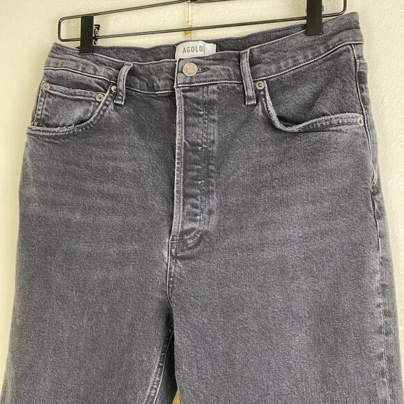 AGOLDE Riley Size 30 Panoramic Gray Black High Rise Straight Crop Stretch Casual