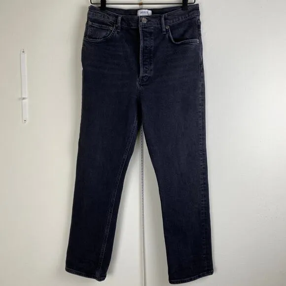 AGOLDE Riley Size 30 Panoramic Gray Black High Rise Straight Crop Stretch Casual
