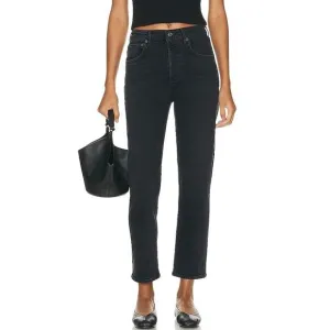 AGOLDE Riley Size 30 Panoramic Gray Black High Rise Straight Crop Stretch Casual