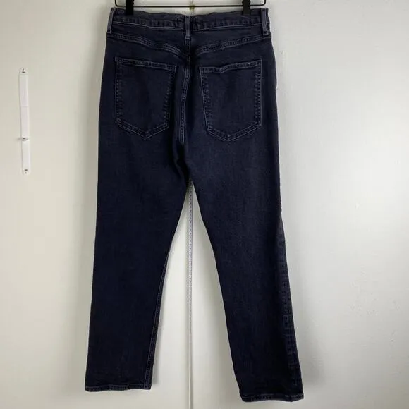 AGOLDE Riley Size 30 Panoramic Gray Black High Rise Straight Crop Stretch Casual