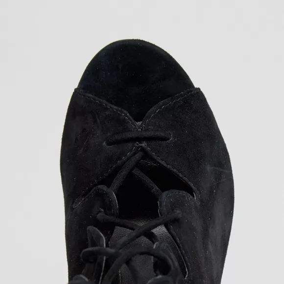 Aldo Women’s Black High Heels Gladiator Boots Suede Strappy Lace Adjustable