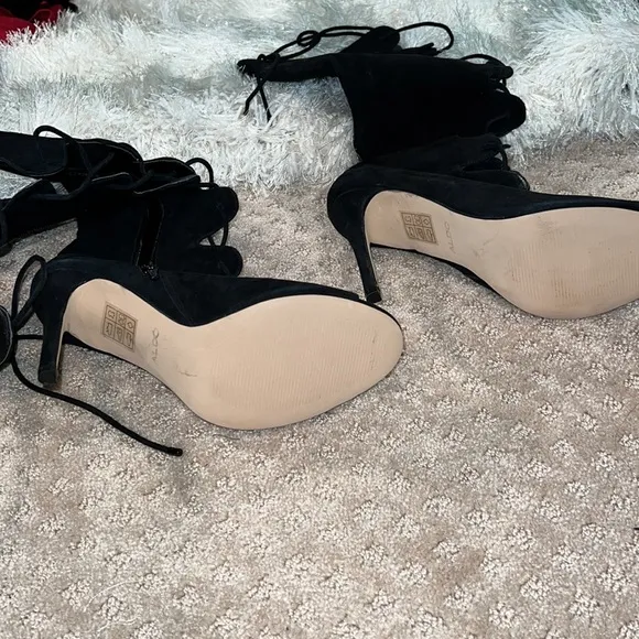 Aldo Women’s Black High Heels Gladiator Boots Suede Strappy Lace Adjustable